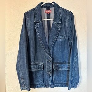Lucky Brand Blazer Women Blue Denim Viscose/ Lyocell Button Closure Pockets Sz L